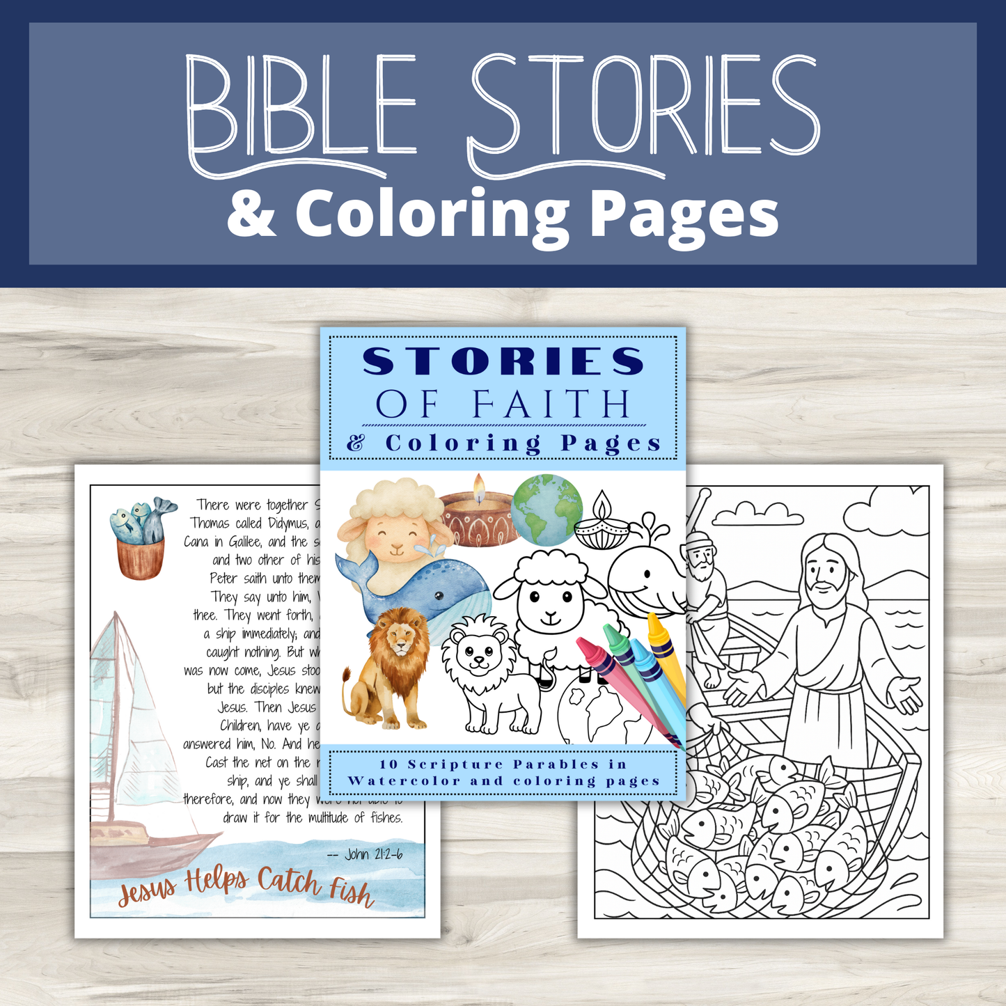 10 Scripture Stories of Faith in Watercolor Plus Coloring Pages