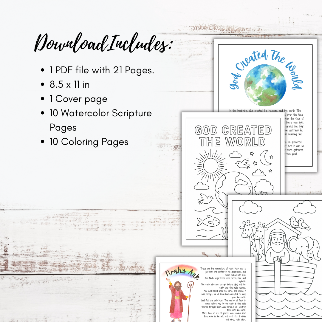 10 Scripture Stories of Faith in Watercolor Plus Coloring Pages