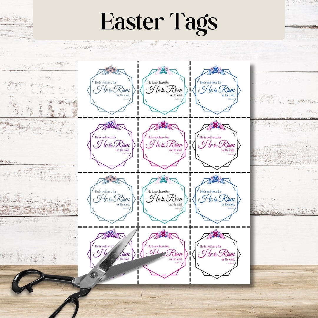 He is Risen Easter Gift Tags - Religious Easter Decor, Christian Easter Decorations