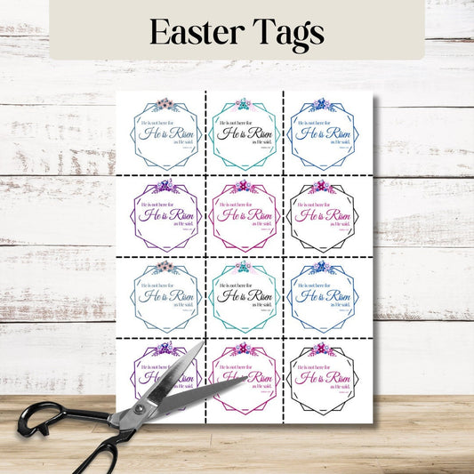 He is Risen Easter Gift Tags - Religious Easter Decor, Christian Easter Decorations