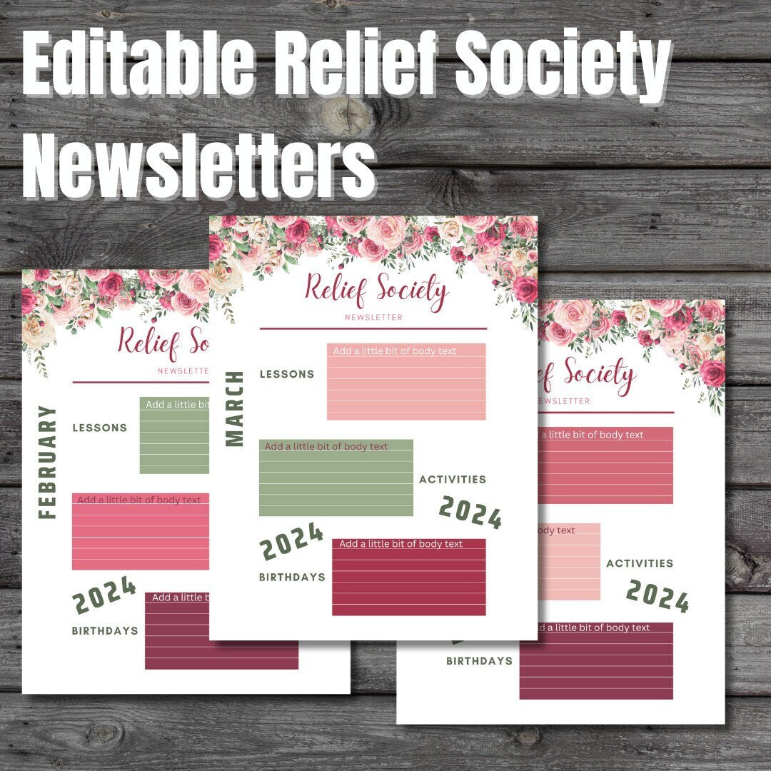 Editable Relief Society Newsletter Templates | LDS | Customizable Canva Designs