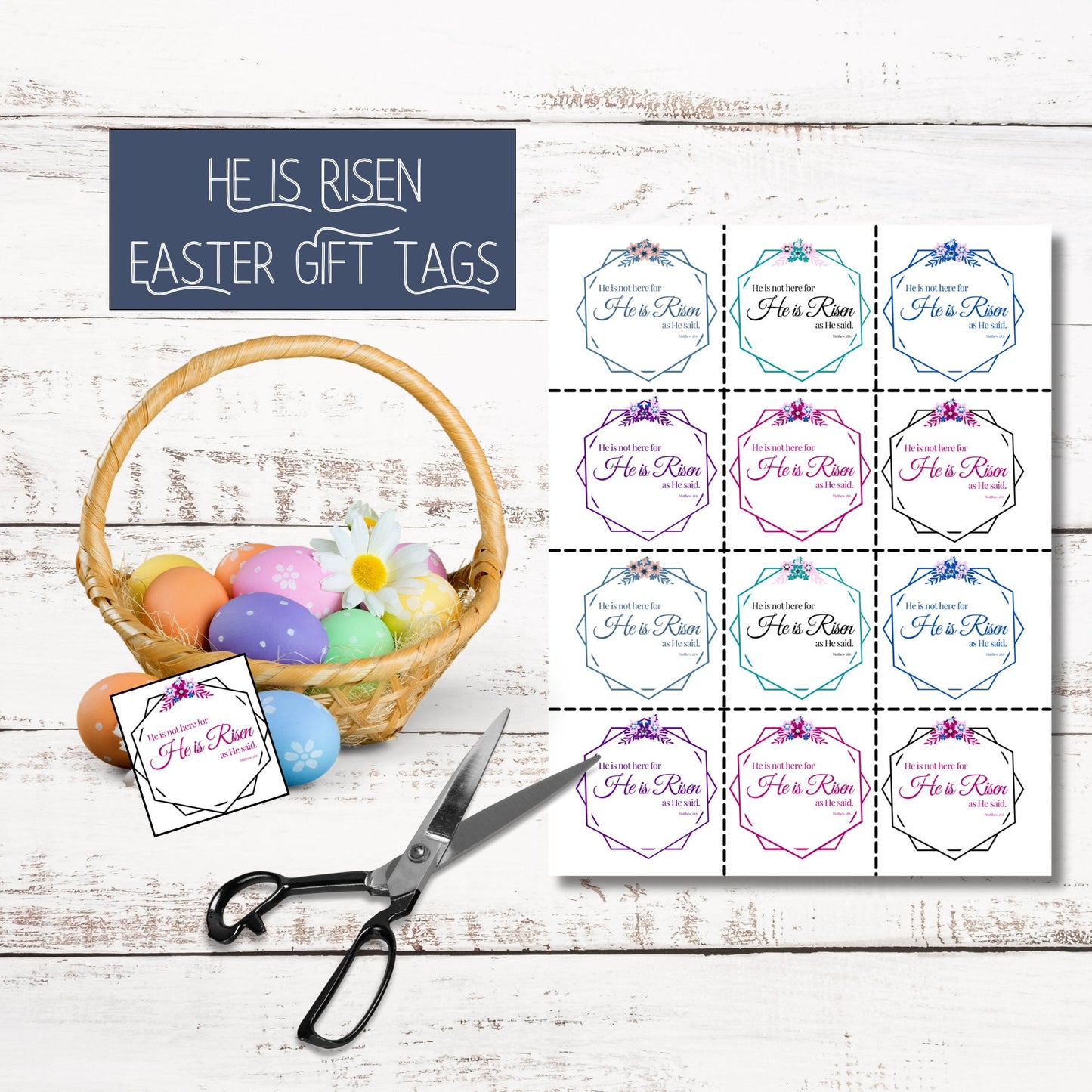 He is Risen Easter Gift Tags - Religious Easter Decor, Christian Easter Decorations
