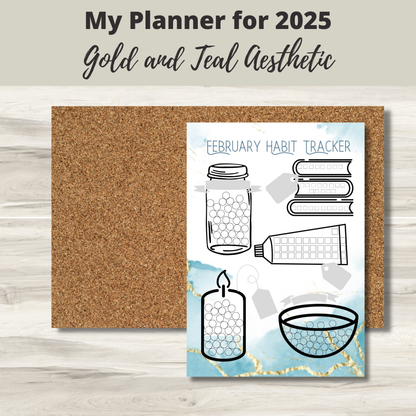 2025 Gold Marble Planner | Gold and Teal | Habit Tracker printable, Calendar pages, Savings pages, To-Do Lists