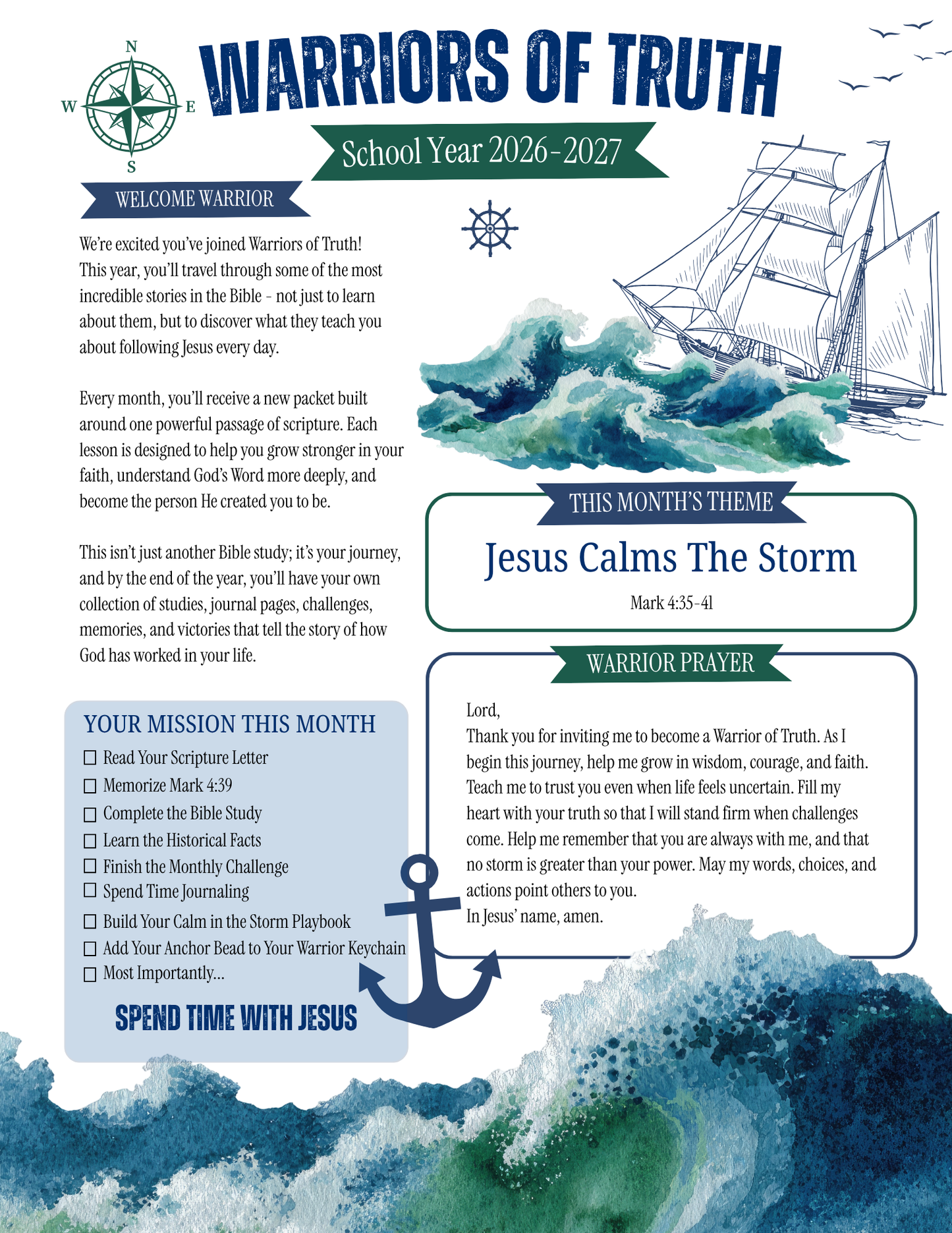 Jesus Calms the Storm | Warriors of Truth Bible Study Packet