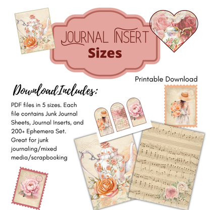 200+ Piece Shabby Chic Floral Teapot Junk Journal/Scrapbook Kit - Tea Journal - Printable Pages | Digital Download