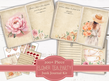 200+ Piece Shabby Chic Floral Teapot Junk Journal/Scrapbook Kit - Tea Journal - Printable Pages | Digital Download