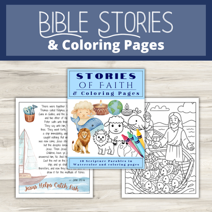 10 Scripture Stories of Faith in Watercolor Plus Coloring Pages