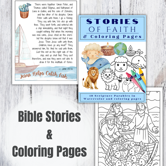 10 Scripture Stories of Faith in Watercolor Plus Coloring Pages