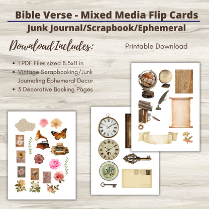 Bible Verse Mixed Media Cards | Memory Tag Flip, Scrapbooking Materials| Printable Download | Junk Journal, Gift Idea