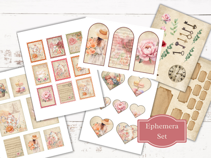 200+ Piece Shabby Chic Floral Teapot Junk Journal/Scrapbook Kit - Tea Journal - Printable Pages | Digital Download