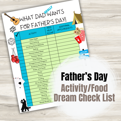 Father's Day Activity/Gift Sheet | What Dad Really Wants for Father's Day | Gift for Dad | For Dad