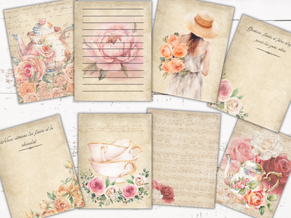 200+ Piece Shabby Chic Floral Teapot Junk Journal/Scrapbook Kit - Tea Journal - Printable Pages | Digital Download