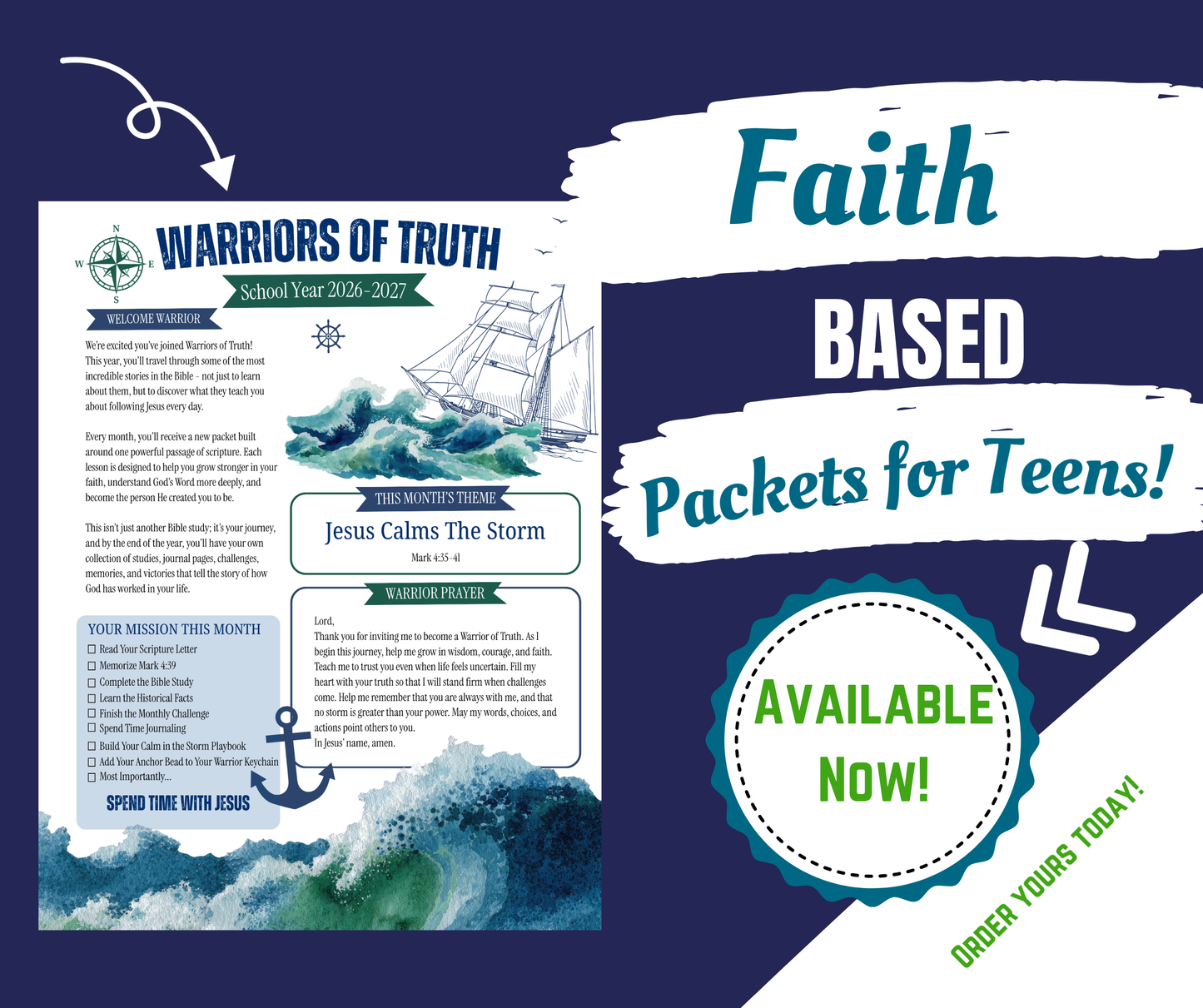 Jesus Calms the Storm | Warriors of Truth Bible Study Packet
