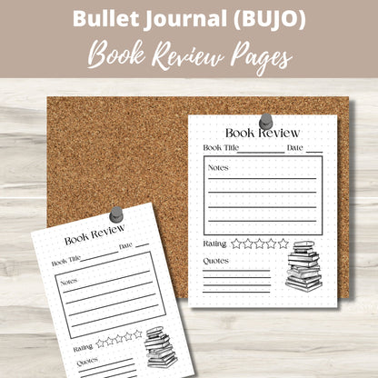 BUJO Book Review and Rating Trackers | Reading Bullet Journal Pages | A5 and 8.5x11