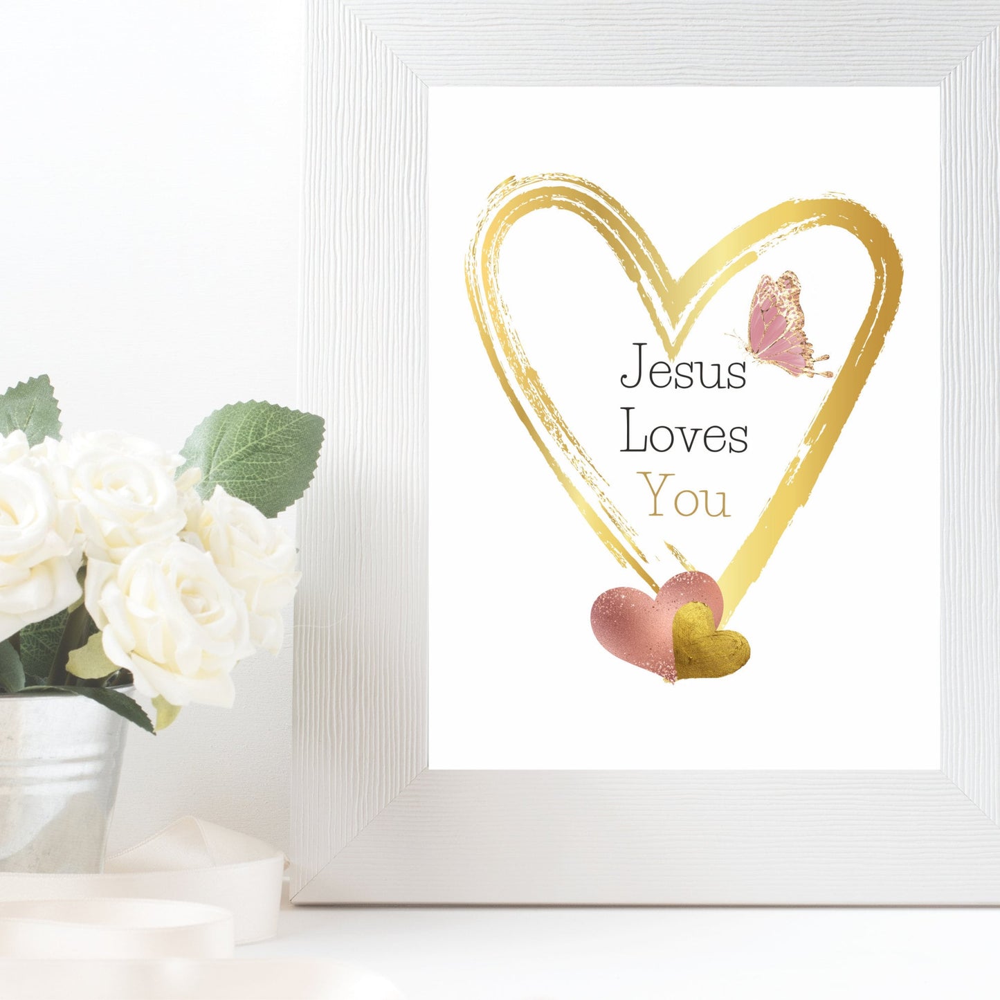 Valentine Home Decor for Christian Families | Jesus Loves You | Watercolor | Valentine Gift | Spanish & English | Valentine Printable
